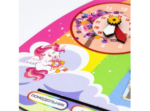 Бизиборд "Календарь природы" для девочек, розовый с единорогами. Учит распознавать времена года, погоду и время. Размер 32*56, ChiDe