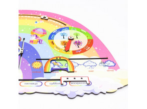 Бизиборд "Календарь природы" для девочек, розовый с единорогами. Учит распознавать времена года, погоду и время. Размер 32*56, ChiDe