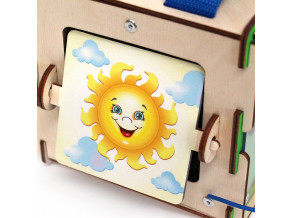 Бизикуб для малышей "Солнце с пайетками". Развивающая игрушка по методике Монтессори. Размер 20*20*20. ChiDe