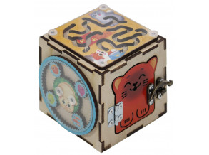 Бизиборд "Котокубик" для маленьких любителев котиков. Деревянный кубик с подвижными деталями. ChiDe