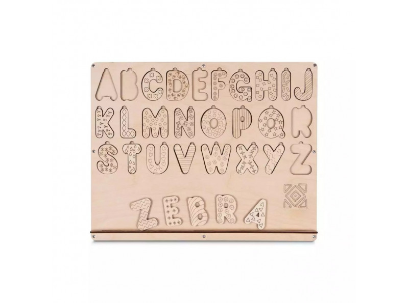 Бізіборд «Навчальний англійський алфавіт без цифр» 45х35 см, розвиваюча дошка для дітей від 3 року до 7 років, ChiDe