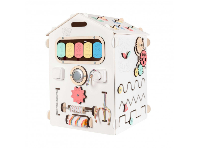 Бізіборд "Дерев'яний білий будиночок" для дітей віком від 1 року. Найкращий подарунок малюкові. Розмір 60*40*40, ChiDe