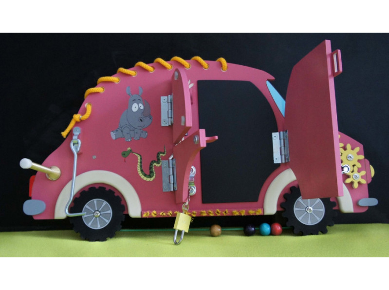 Бізіборд «Машинка Пінкі» 55x30 см, дошка для дітей від 8 місяців до 3 років, ChiDe