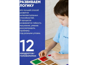 Деревянная головоломка танграм «Квадраты Никитина 2 уровень», логическая игра тетрис катамино для детей от 3 до 5 лет, ChiDe