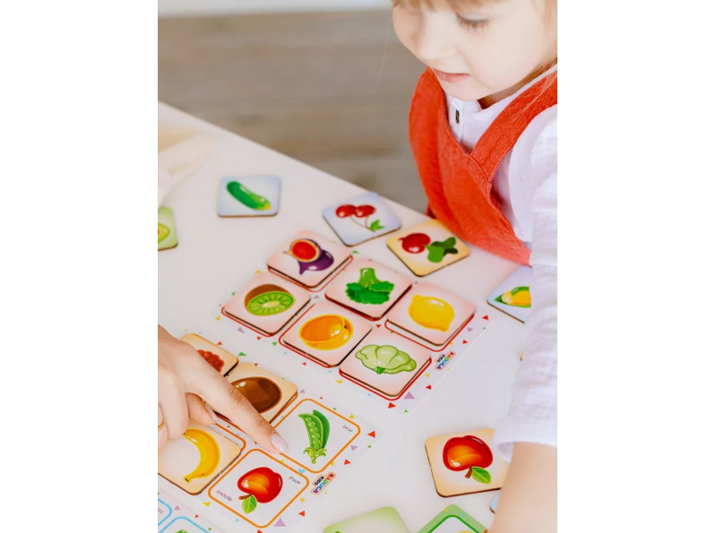 Настільні ігри для дітей лото дерево «Фрукти овочі ягоди», дерев'яні дитячі розвиваючі пазли для дошкільнят від 3 років, ChiDe