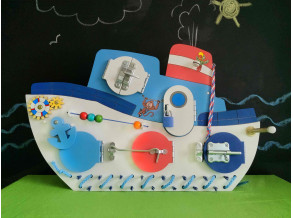 Бізіборд «Кораблик» 40x40 см, розвиваюча дошка для дітей від 8 місяців до 3 років, ChiDe