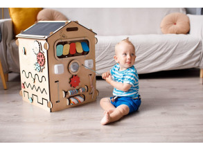 Бизиборд домик "Деревянный коттедж" по методике Монтессори для детей от 1 до 6 лет. Размер 60*40*40, СhiDe