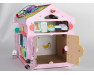 Бизиборд-домик «Смайлик Цветной» 40x34x37 см в розовом и голубом цвете, развивающая доска для мальчиков и девочек от 1 года до 5 лет, ChiDe