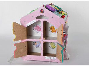 Бизиборд-домик «Смайлик Цветной со светом» 40x34x37 см в розовом и голубом цвете, развивающая доска для мальчиков и девочек от 8 месяцев до 5 лет, ChiDe