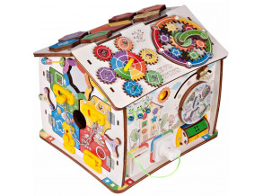 Бизиборд-домик «Смайлики на машинке» 25х25х29 см со светом, развивающая доска для детей от 8 месяцев до 5 лет, ChiDe