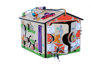 Бизиборд-домик «Мини Ферма» 19 элементов 32x28x26 см, развивающая доска для детей от 8 месяцев до 3 лет, ChiDe