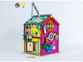 Бизиборд-домик 42x32x32 см с комнатой для кукол, развивающая доска с подсветкой для детей от 1 года до 5 лет, ChiDe