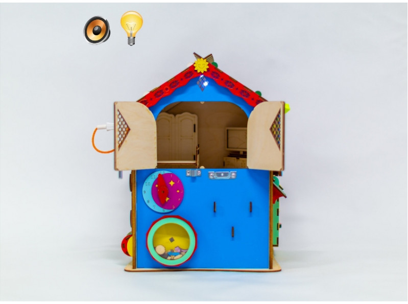 Бізіборд-будиночок 42x32x32 см з кімнатою для ляльок, розвиваюча дошка з підсвічуванням для дітей від 1 до 5 років, ChiDe