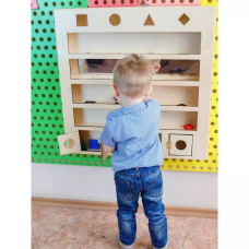 Настінний модуль «Об'ємні тіла і дзеркала», розвиваючий бізіборд для групи дітей від 1 року до 6 років, ChiDe