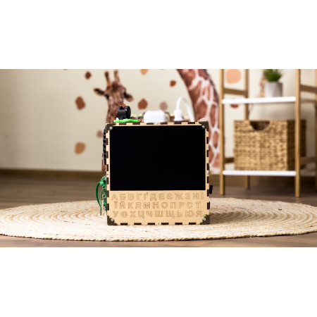 Бизикуб 30x30x30 см серый.  Бизиборд для мальчика. Игрушка для развития ребенка. Бизикуб из дерева от CHIDE