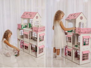 Большой кукольный домик для Барби с мебелью розовый 105х29х72 см ChiDe