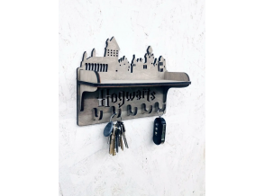 Оригинальная ключница в прихожую деревянная с надписью "Hogwarts" с полкой 30х17 см ChiDe