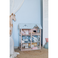 Ляльковий будиночок Dolly Loft у комплектації Premium, дерев'яний, двоповерховий, з меблями та текстилем