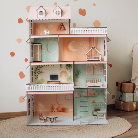 Кукольный домик из дерева Sunny Cottage с мебелью с комплектом мебели Лайт