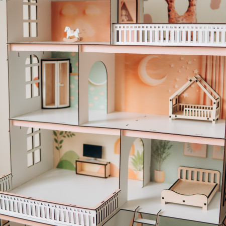Кукольный домик из дерева Sunny Cottage с мебелью с комплектом мебели Лайт