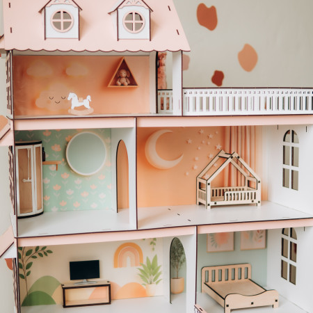 Кукольный домик из дерева Sunny Cottage с мебелью с комплектом мебели Лайт