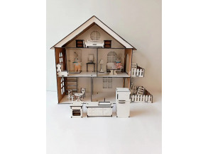 Ляльковий будиночок з терасою для LOL. Будиночок для ляльок з великим комплектом меблів